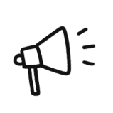 A black and white drawing of a megaphone for 2023.