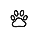 A black paw print on a white background.