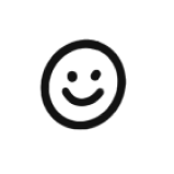 A black and white smiley face on a white background.