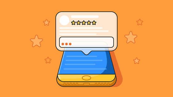 A mobile phone avec with a star rating, influenced by Yelp SEO tactics.