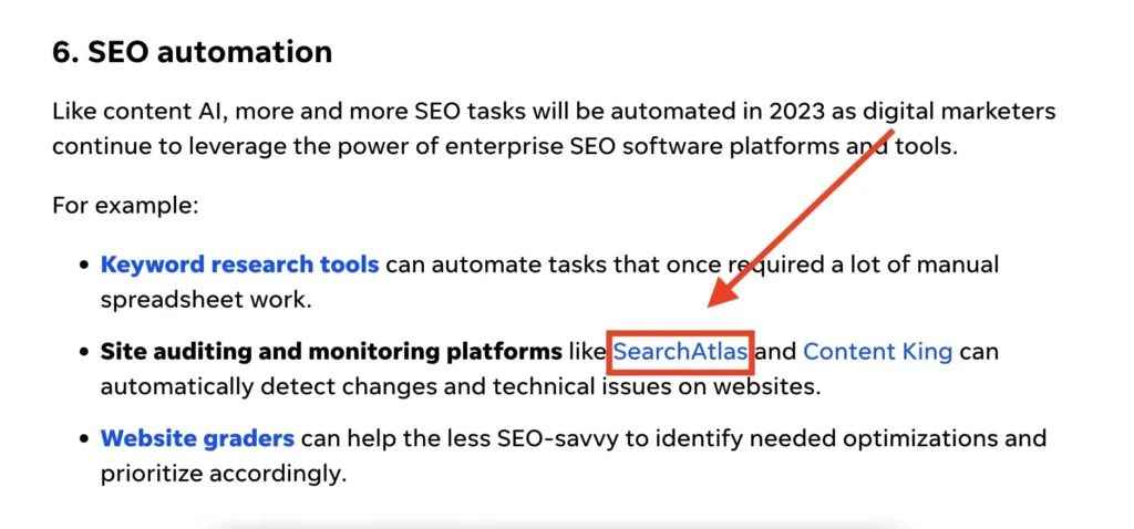 screenshot of a backlink that sends referral traffic to another website