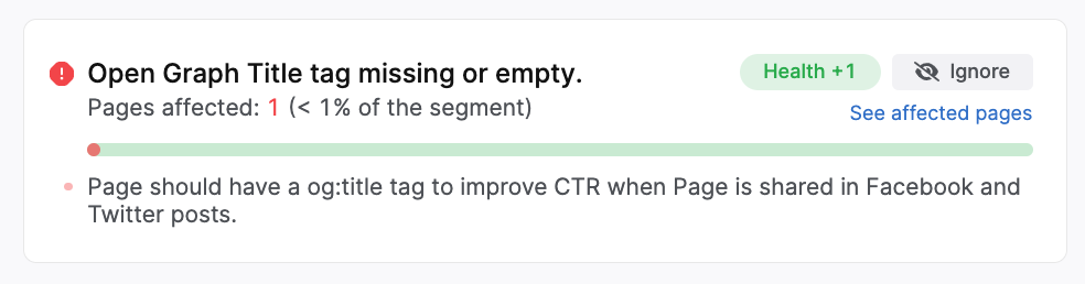 screenshot of a missing open graph message in the Search Atlas site auditor
