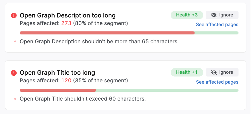 screenshot of an open graph character issue in Search Atlas