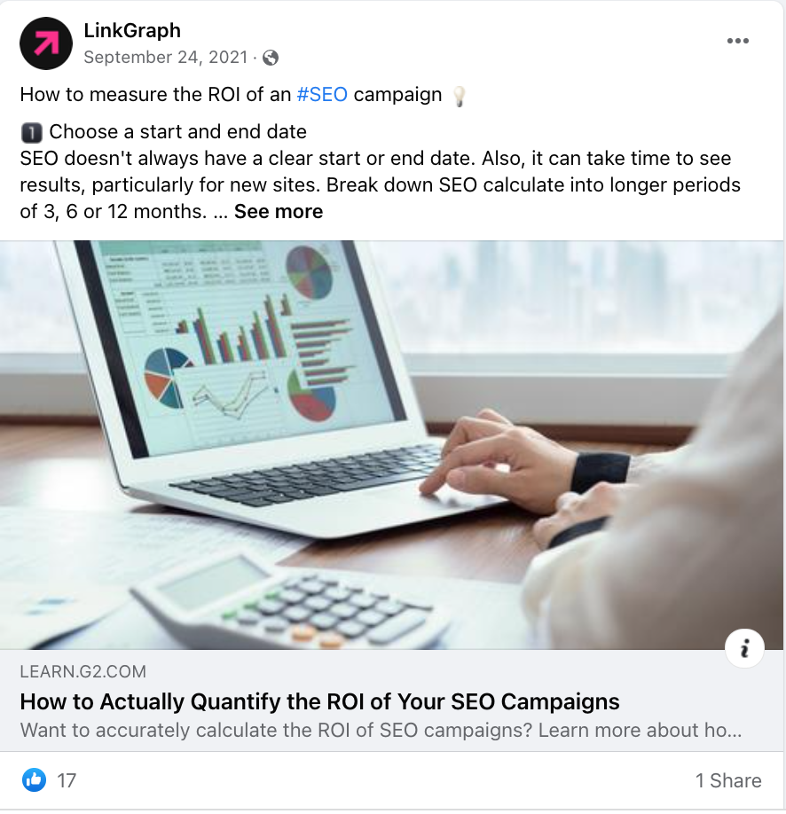 screenshot of a facebook post that is using open graph meta tags to better display content