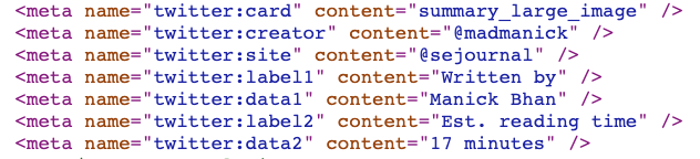screenshot of twitter cards in HTML