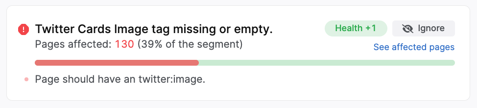 missing twitter card message in the Search Atlas site auditor