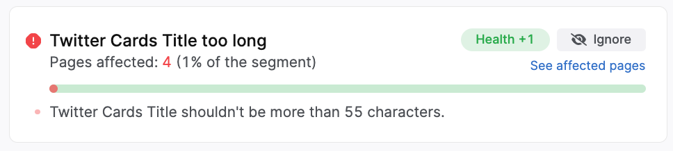 Twitter Cards Issue error message displayed in Search Atlas site auditor