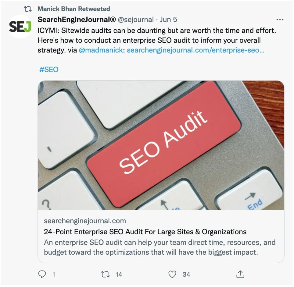 example of a tweet that has Summary with Large Image Twitter card