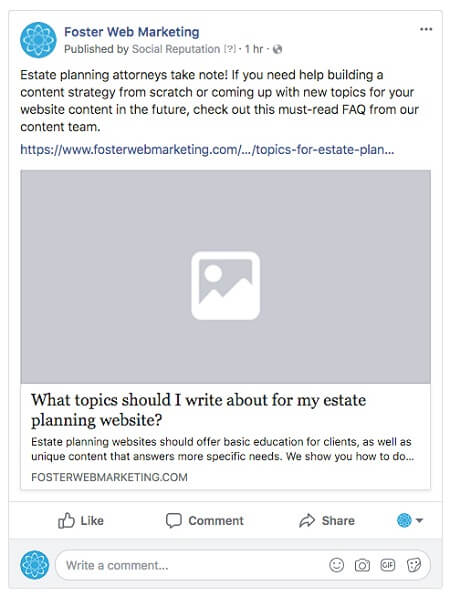 a facebook post with missing open graph image tag
