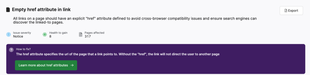 A screenshot of a page with a purple background showcasing the href attribute.